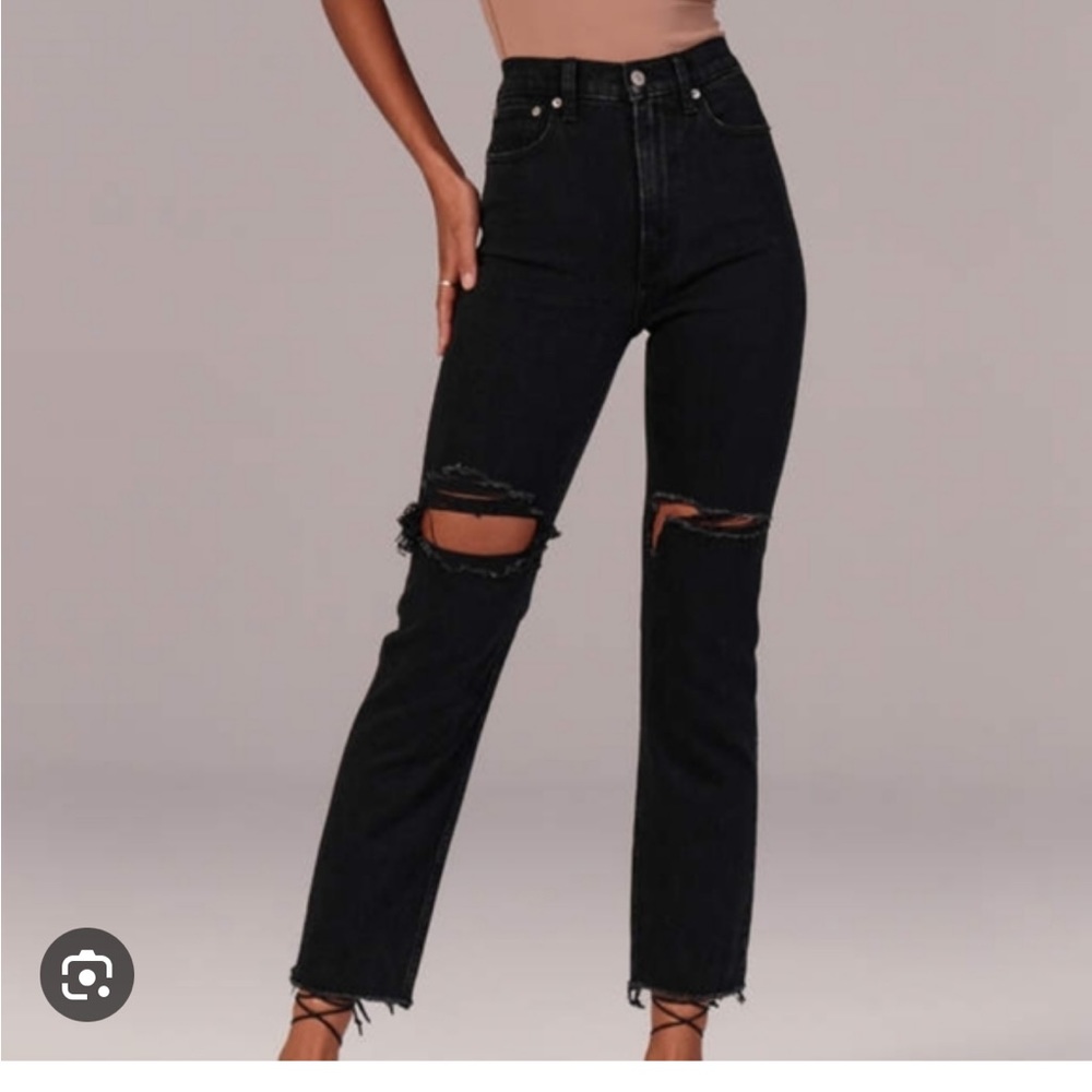 abercrombie ankle straight ultra high rise black jeans 27